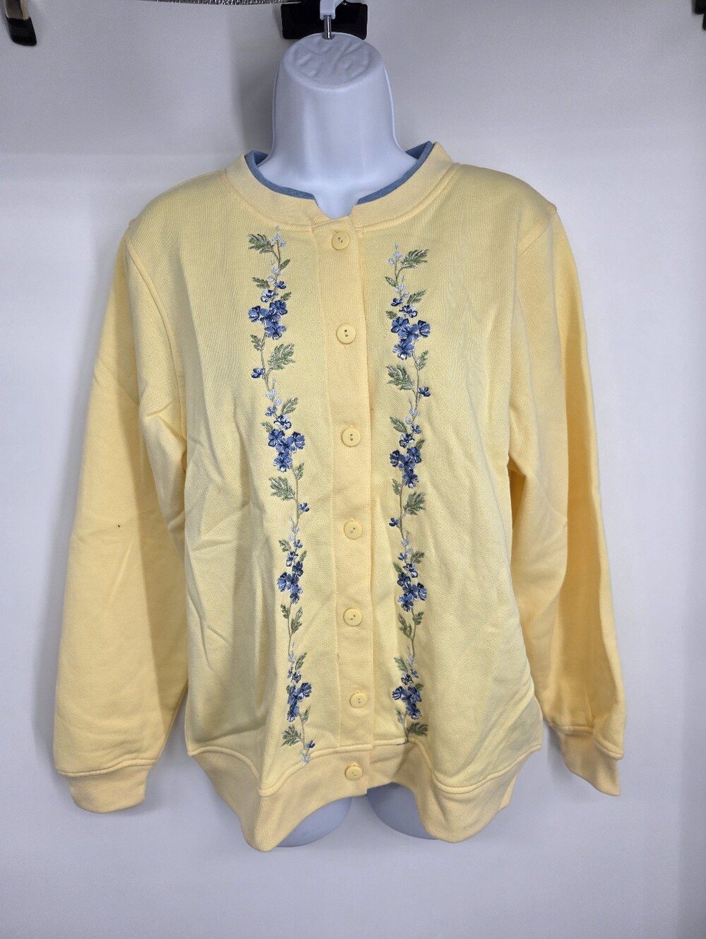Vtg Shenanigans Fleece Cardigan Sweatshirt Womens Small Yellow Floral NWT